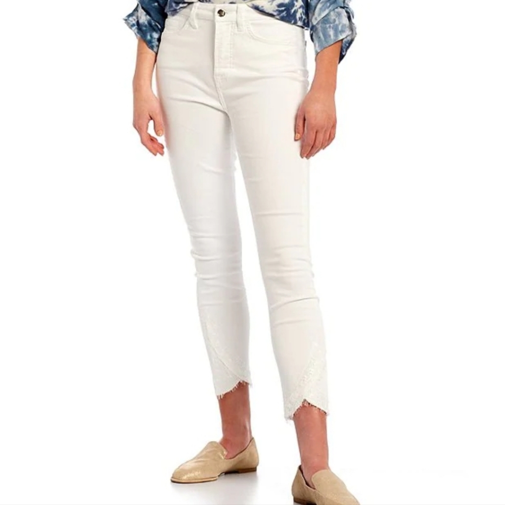 Jen7 By 7 For All Mankind Embroidered Scallop Hem Slim Ankle Jeans